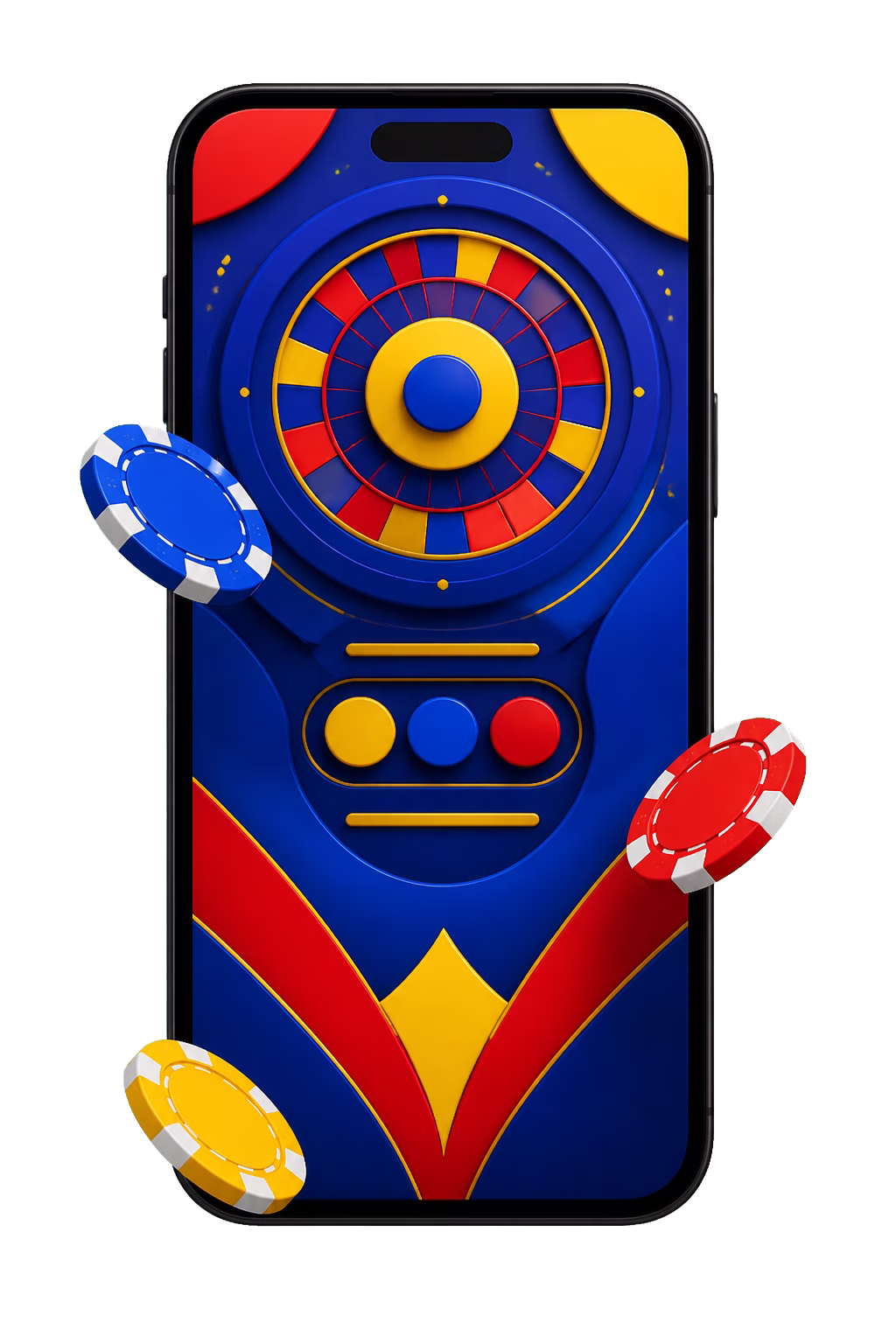 Black and gold smartphone with casino reel symbols