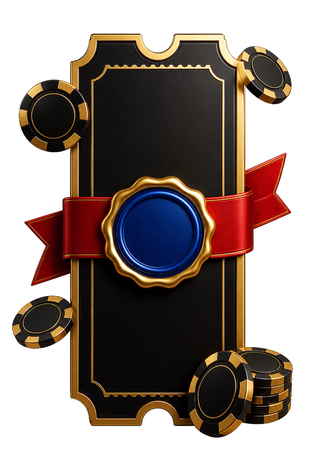 Black casino coupon with a gold key and chips